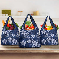 Plumeria Floral Tapa Pattern Navy Blue Grocery Bag
