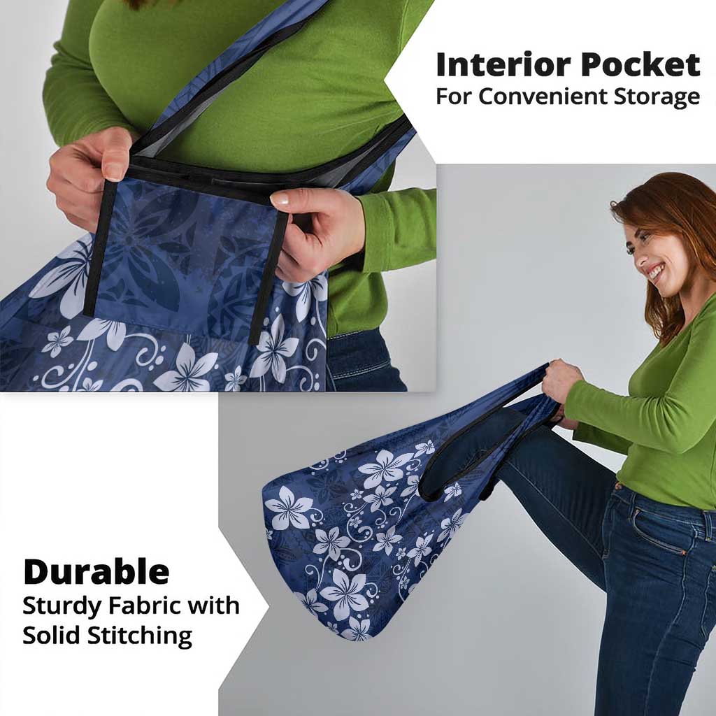 Plumeria Floral Tapa Pattern Navy Blue Grocery Bag