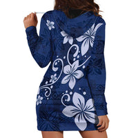 Plumeria Floral Tapa Pattern Navy Blue Hoodie Dress