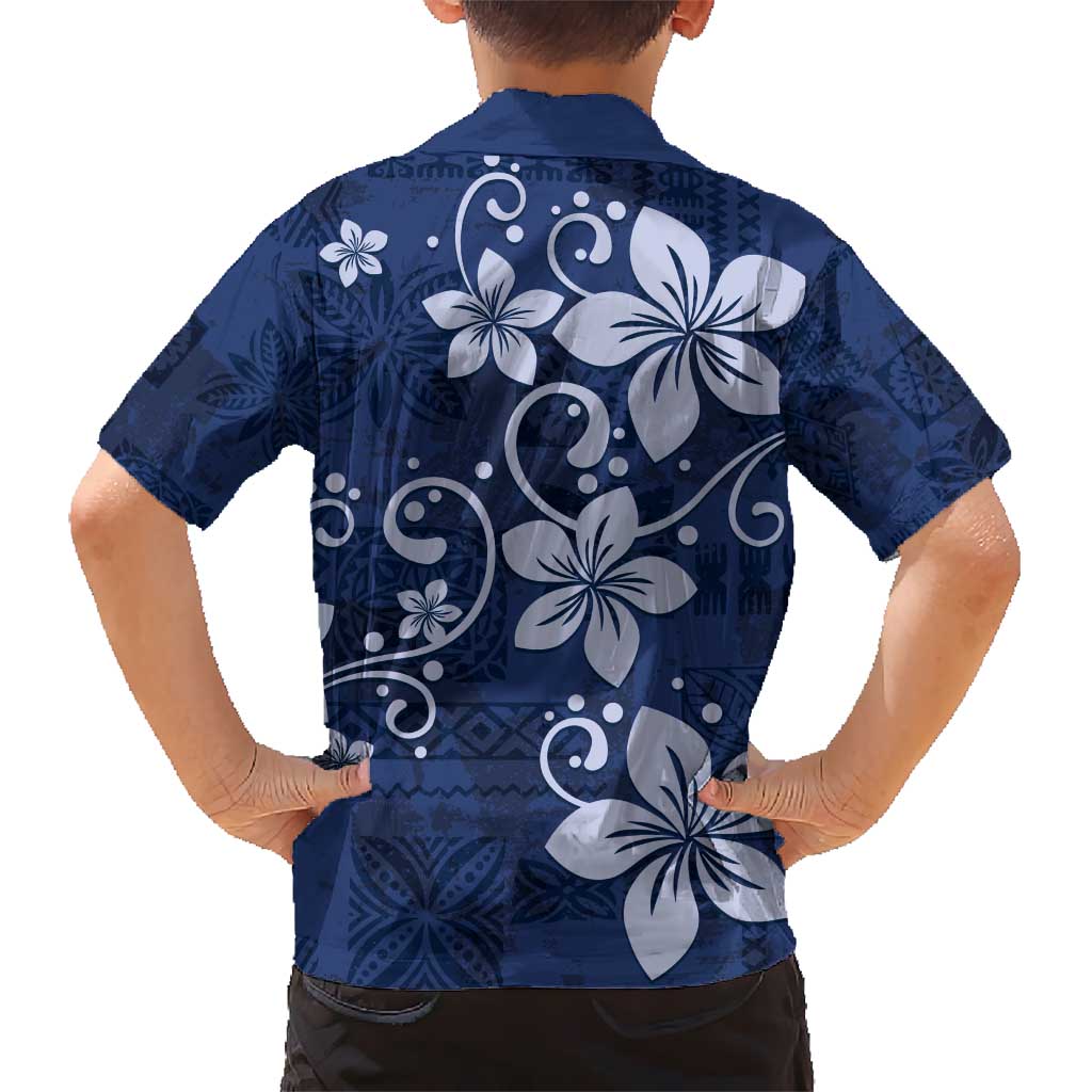 Plumeria Floral Tapa Pattern Navy Blue Kid Hawaiian Shirt LT01 - Polynesian Pride