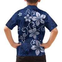 Plumeria Floral Tapa Pattern Navy Blue Kid Hawaiian Shirt LT01 - Polynesian Pride