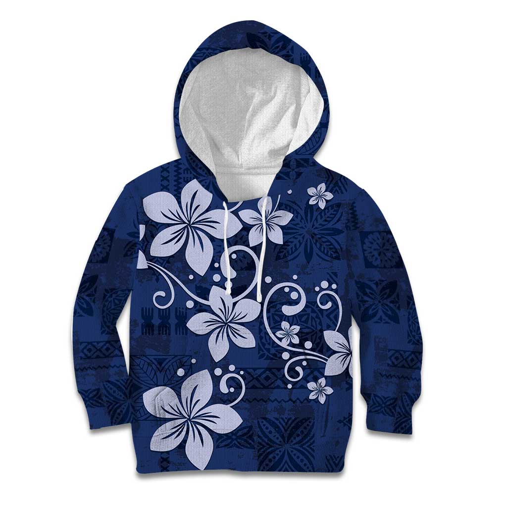 Plumeria Floral Tapa Pattern Navy Blue Kid Hoodie LT01 Hoodie Blue - Polynesian Pride