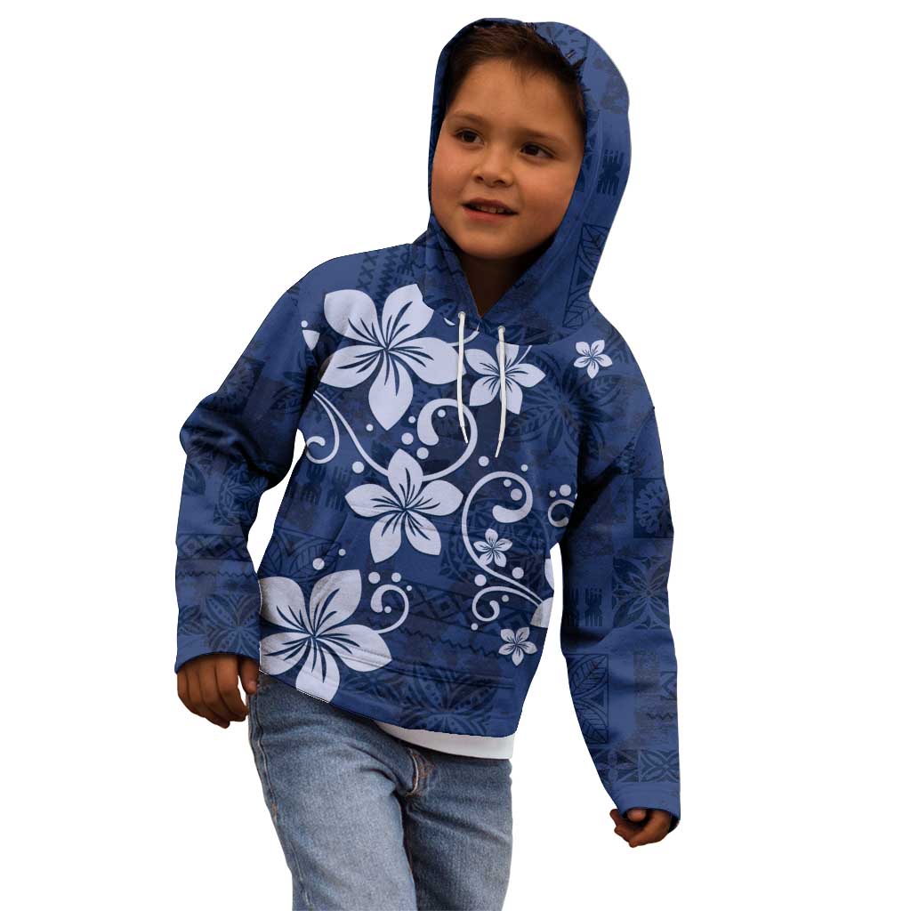 Plumeria Floral Tapa Pattern Navy Blue Kid Hoodie LT01 - Polynesian Pride