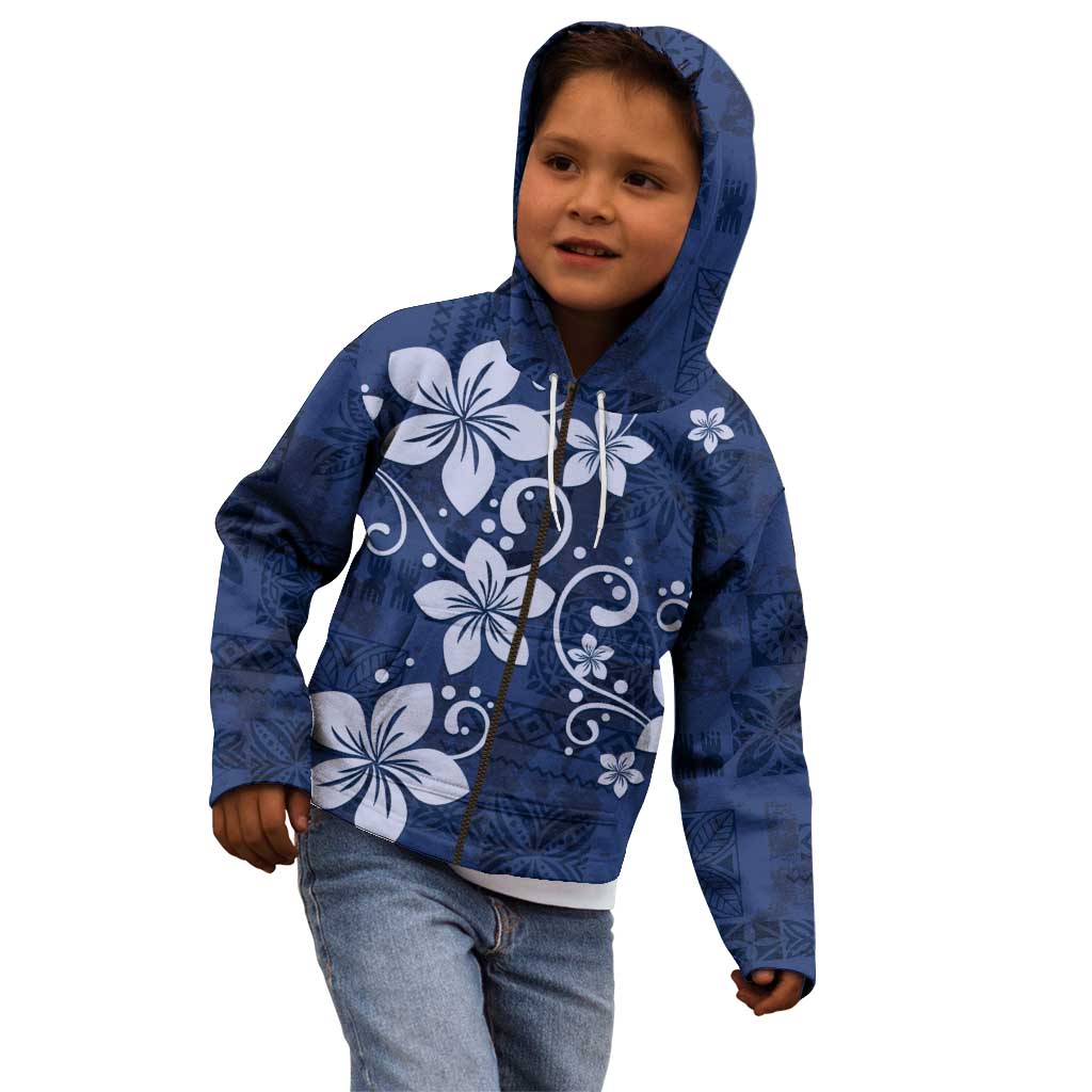 Plumeria Floral Tapa Pattern Navy Blue Kid Hoodie LT01 - Polynesian Pride