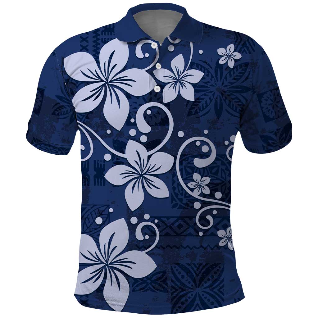 Plumeria Floral Tapa Pattern Navy Blue Polo Shirt LT01 Blue - Polynesian Pride