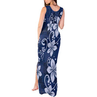 Plumeria Floral Tapa Pattern Navy Blue Tank Maxi Dress