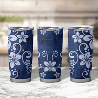 Plumeria Floral Tapa Pattern Navy Blue Tumbler Cup