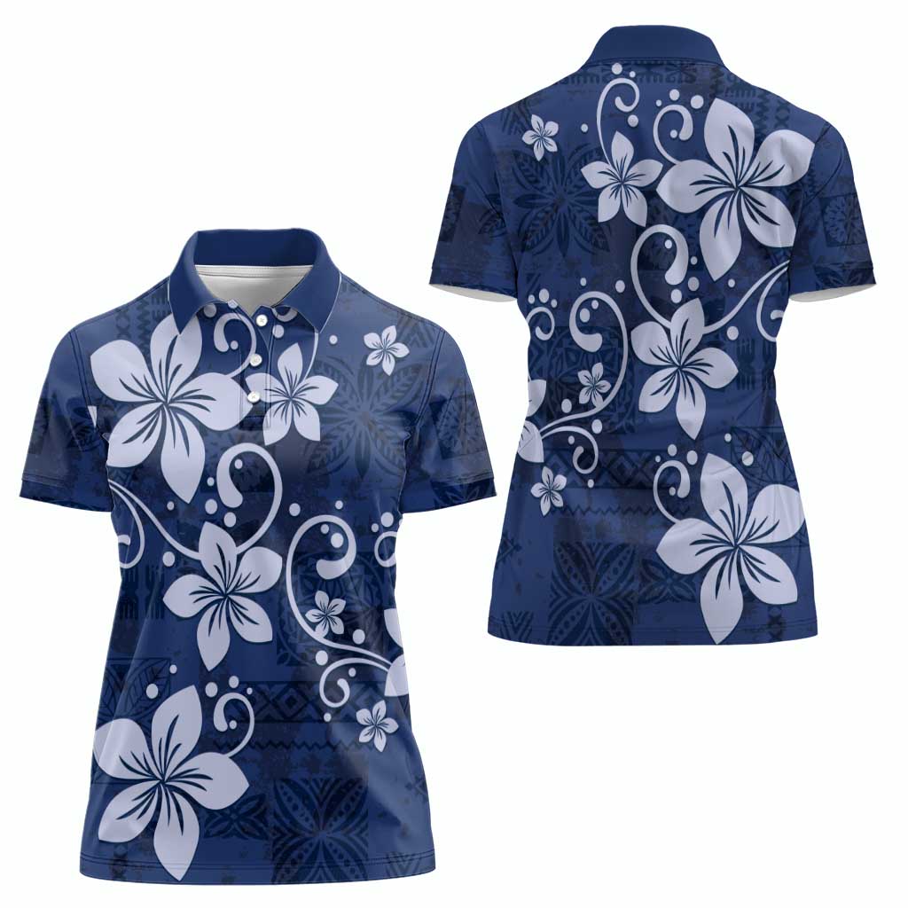 Plumeria Floral Tapa Pattern Navy Blue Women Polo Shirt LT01 - Polynesian Pride