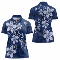Plumeria Floral Tapa Pattern Navy Blue Women Polo Shirt LT01 - Polynesian Pride
