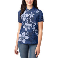 Plumeria Floral Tapa Pattern Navy Blue Women Polo Shirt LT01 - Polynesian Pride