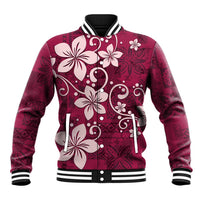 Plumeria Floral Tapa Pattern Ruby Pink Baseball Jacket