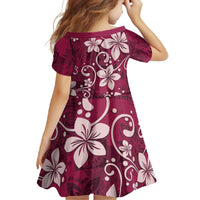 Plumeria Floral Tapa Pattern Ruby Pink Family Matching Short Sleeve Bodycon Dress and Hawaiian Shirt