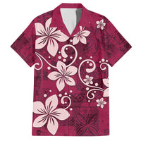 Plumeria Floral Tapa Pattern Ruby Pink Family Matching Summer Maxi Dress and Hawaiian Shirt