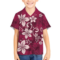 Plumeria Floral Tapa Pattern Ruby Pink Kid Hawaiian Shirt LT01 Kid Pink - Polynesian Pride