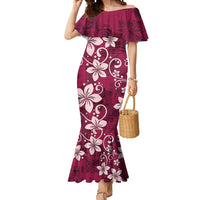 Plumeria Floral Tapa Pattern Ruby Pink Mermaid Dress