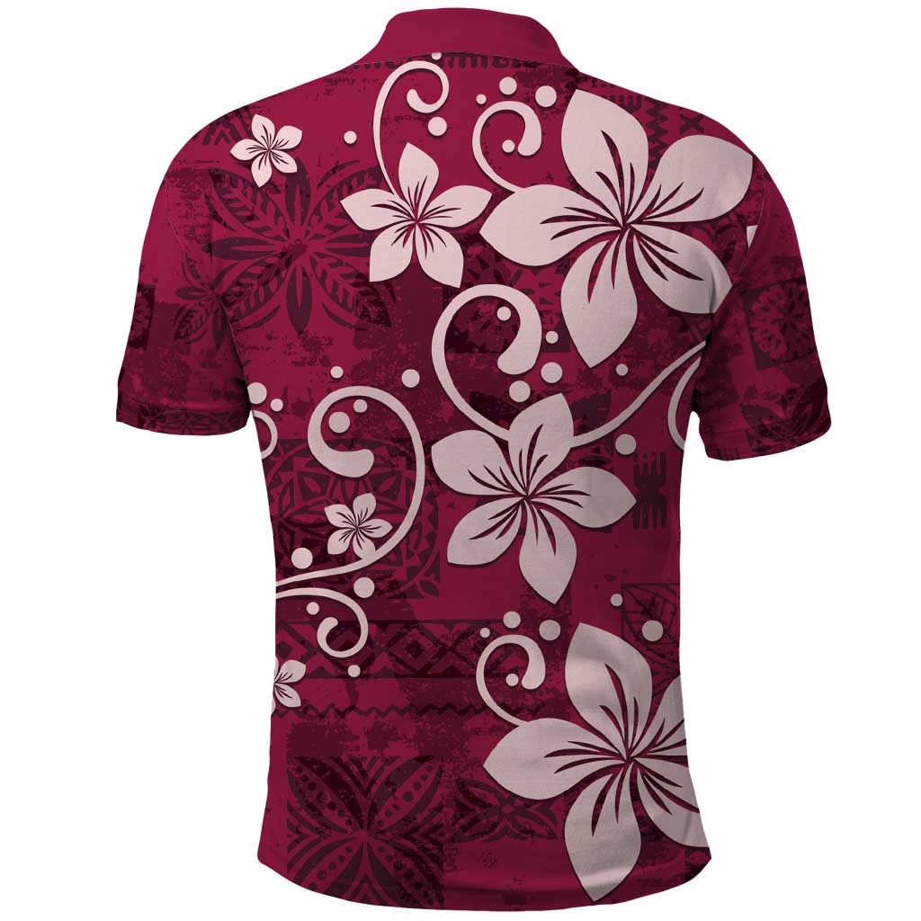Plumeria Floral Tapa Pattern Ruby Pink Polo Shirt LT01 - Polynesian Pride
