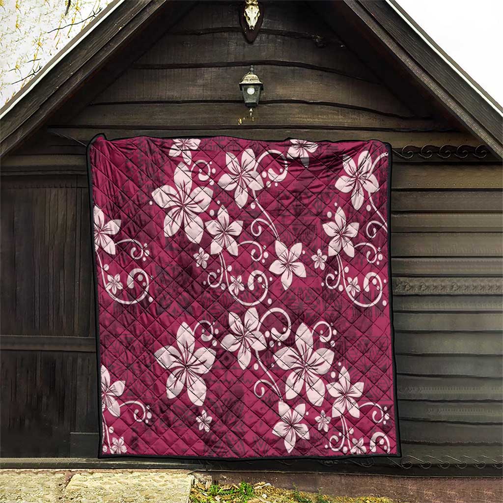 Plumeria Floral Tapa Pattern Ruby Pink Quilt LT01 - Polynesian Pride