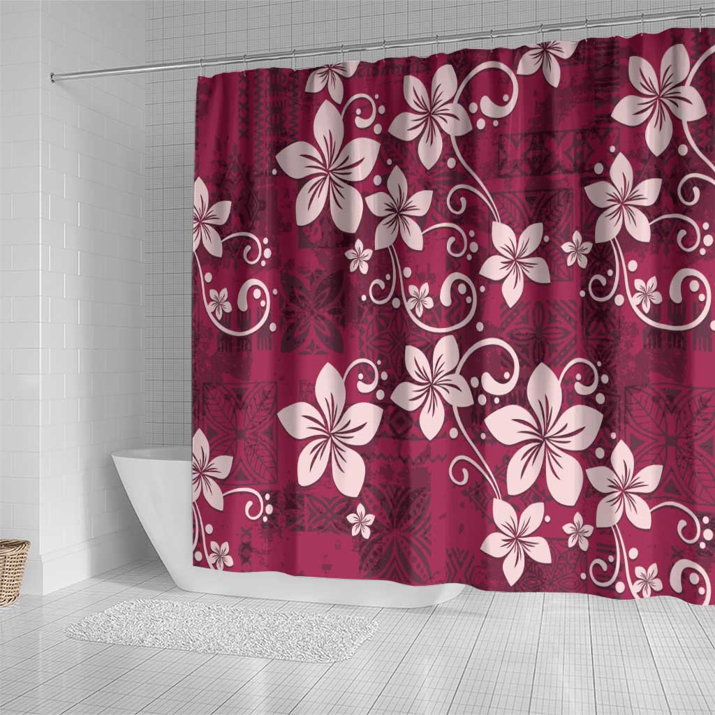 Plumeria Floral Tapa Pattern Ruby Pink Shower Curtain