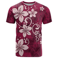 Plumeria Floral Tapa Pattern Ruby Pink T Shirt LT01 Pink - Polynesian Pride