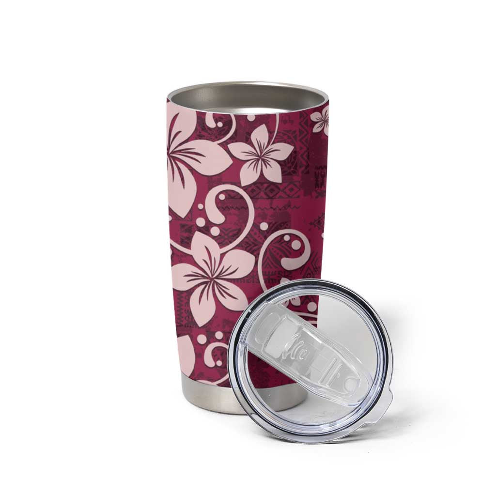 Plumeria Floral Tapa Pattern Ruby Pink Tumbler Cup