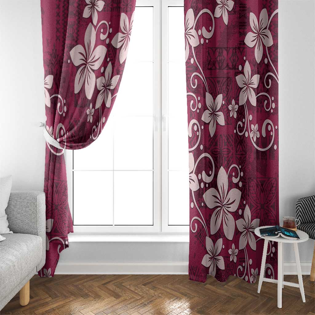 Plumeria Floral Tapa Pattern Ruby Pink Window Curtain