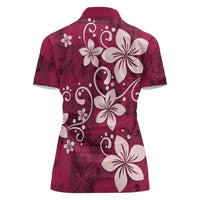 Plumeria Floral Tapa Pattern Ruby Pink Women Polo Shirt LT01 - Polynesian Pride