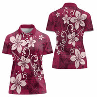 Plumeria Floral Tapa Pattern Ruby Pink Women Polo Shirt LT01 - Polynesian Pride