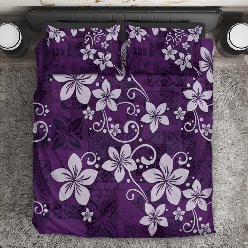 Plumeria Floral Tapa Pattern Amethyst Purple Bedding Set LT01 Purple - Polynesian Pride