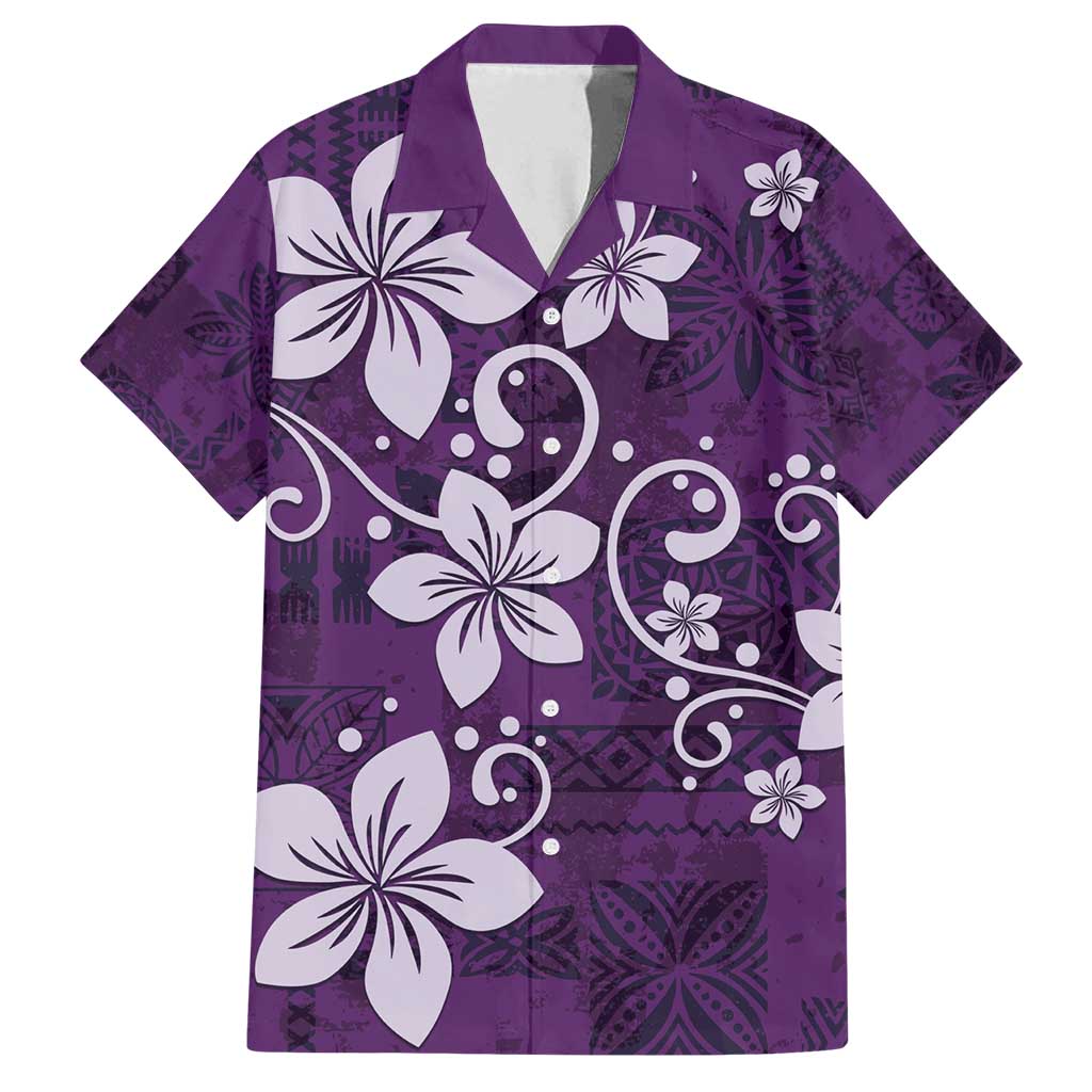 Plumeria Floral Tapa Pattern Amethyst Purple Family Matching Puletasi and Hawaiian Shirt