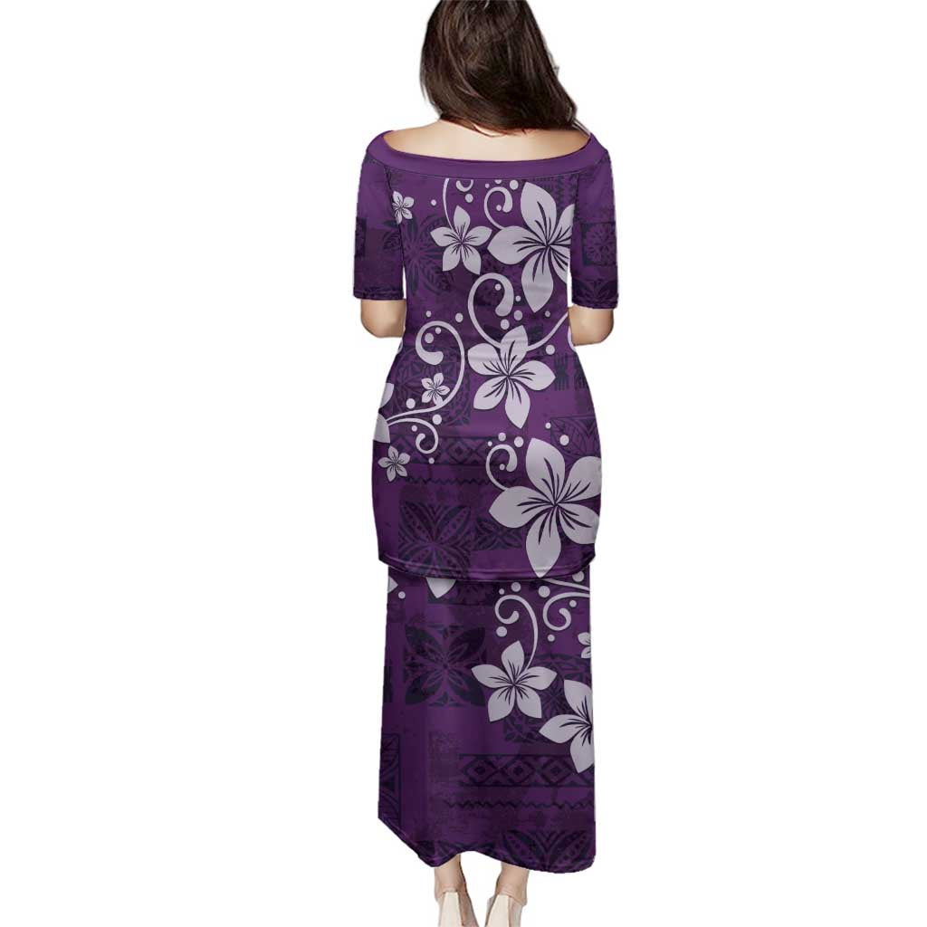 Plumeria Floral Tapa Pattern Amethyst Purple Family Matching Puletasi and Hawaiian Shirt