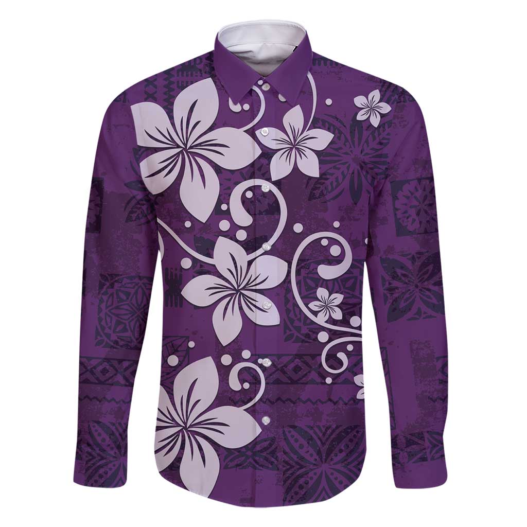 Plumeria Floral Tapa Pattern Amethyst Purple Family Matching Tank Maxi Dress and Hawaiian Shirt