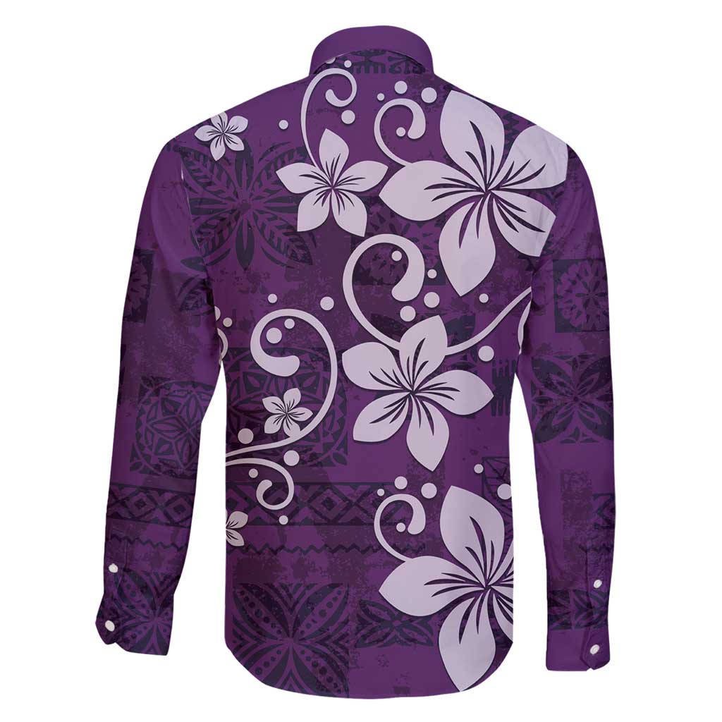 Plumeria Floral Tapa Pattern Amethyst Purple Family Matching Tank Maxi Dress and Hawaiian Shirt