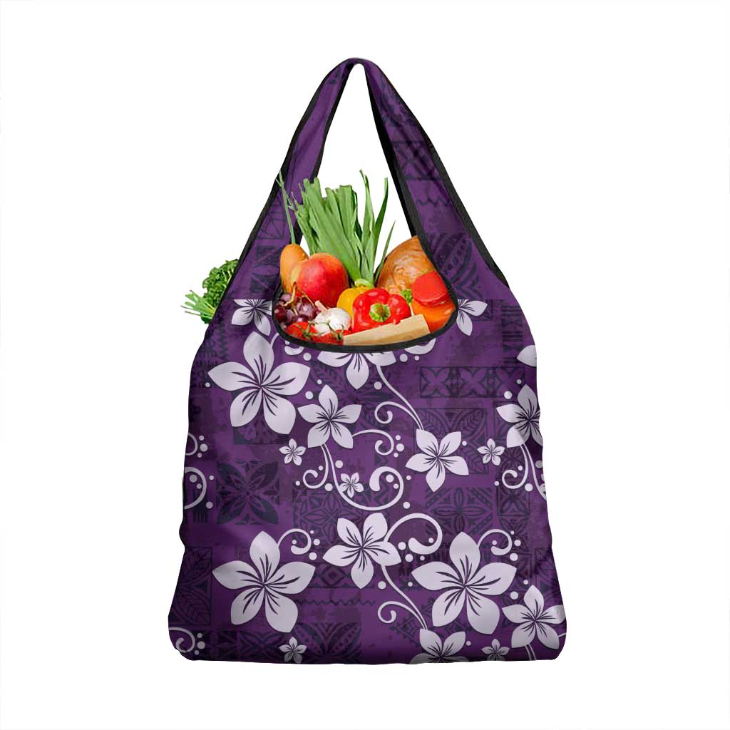 Plumeria Floral Tapa Pattern Amethyst Purple Grocery Bag