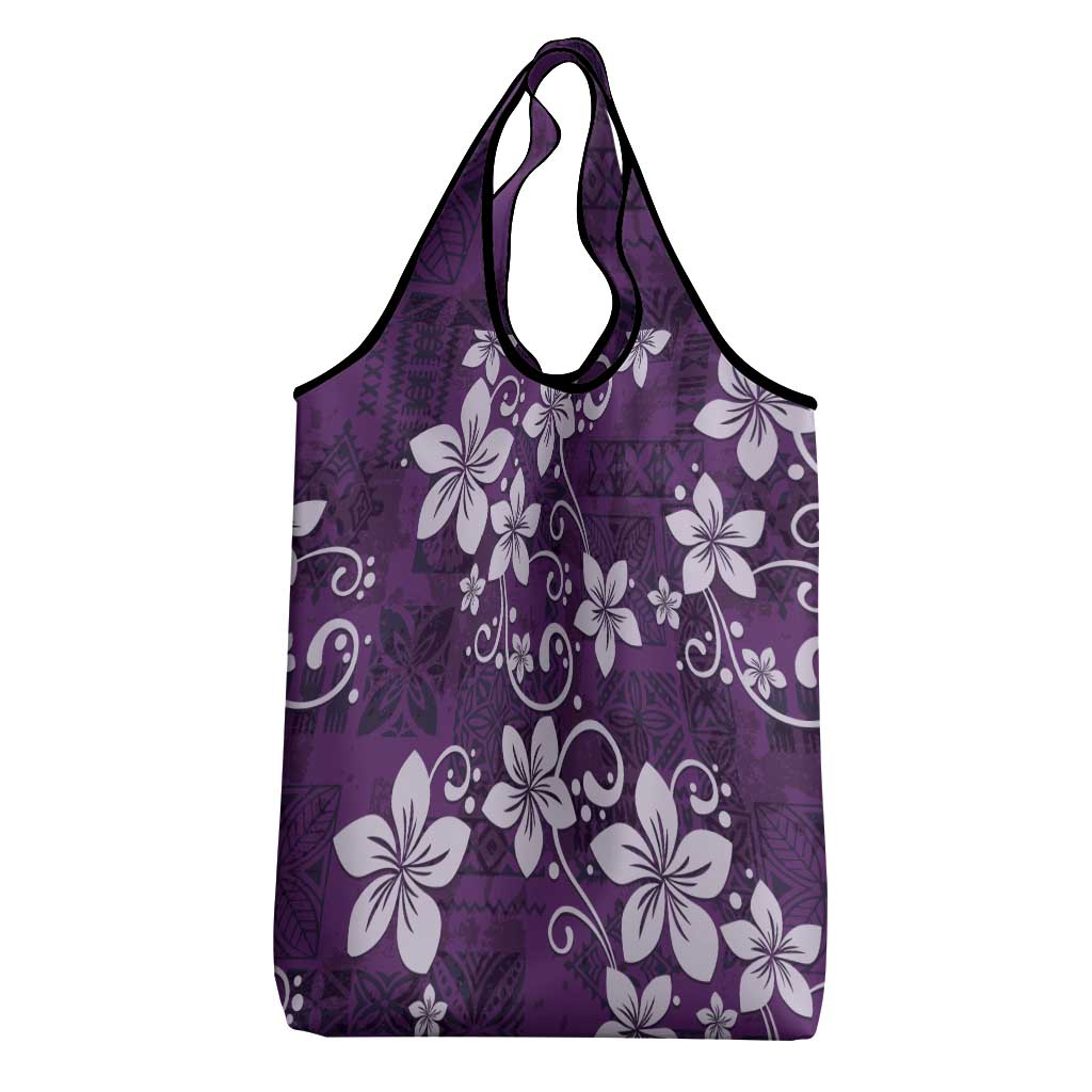 Plumeria Floral Tapa Pattern Amethyst Purple Grocery Bag