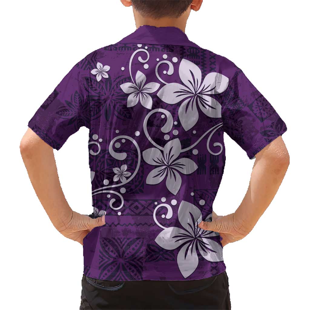 Plumeria Floral Tapa Pattern Amethyst Purple Kid Hawaiian Shirt LT01 - Polynesian Pride