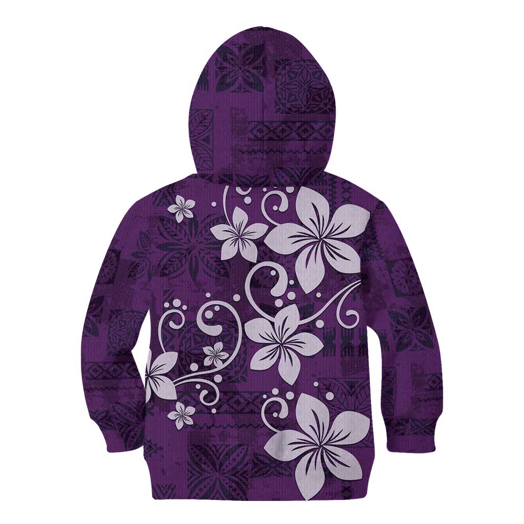 Plumeria Floral Tapa Pattern Amethyst Purple Kid Hoodie LT01 - Polynesian Pride