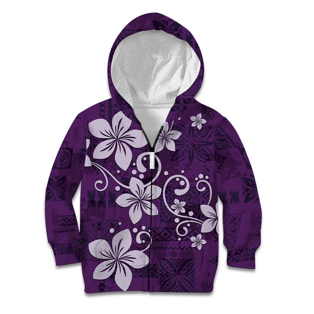 Plumeria Floral Tapa Pattern Amethyst Purple Kid Hoodie LT01 Zip Hoodie Purple - Polynesian Pride