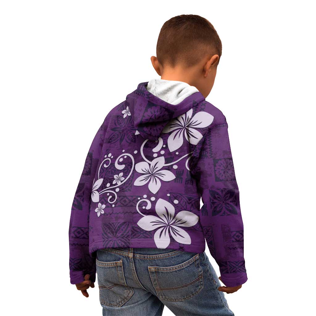 Plumeria Floral Tapa Pattern Amethyst Purple Kid Hoodie LT01 - Polynesian Pride