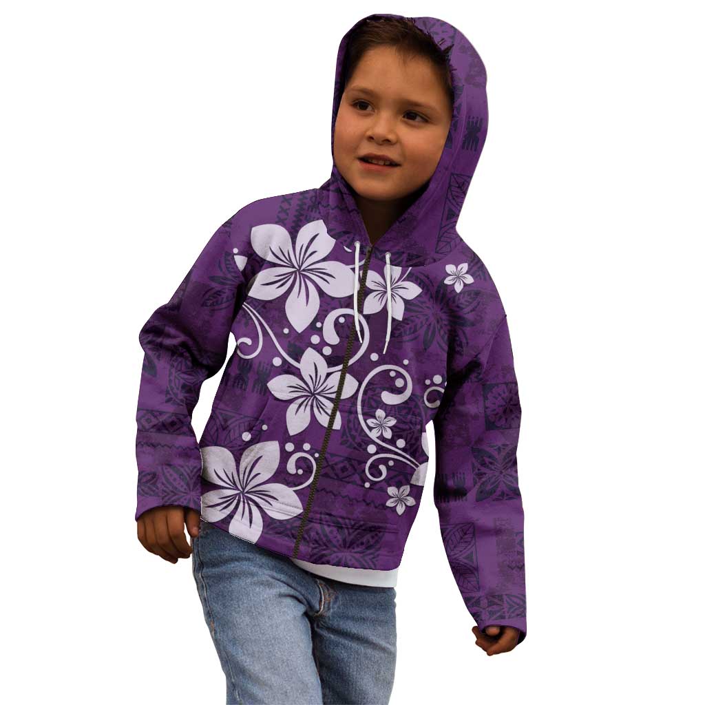 Plumeria Floral Tapa Pattern Amethyst Purple Kid Hoodie LT01 - Polynesian Pride