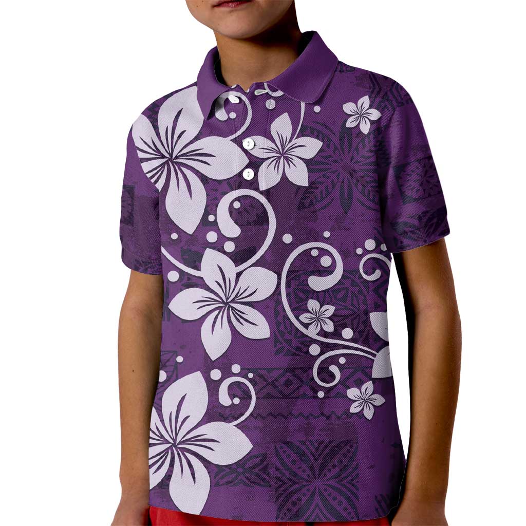 Plumeria Floral Tapa Pattern Amethyst Purple Kid Polo Shirt LT01 Kid Purple - Polynesian Pride