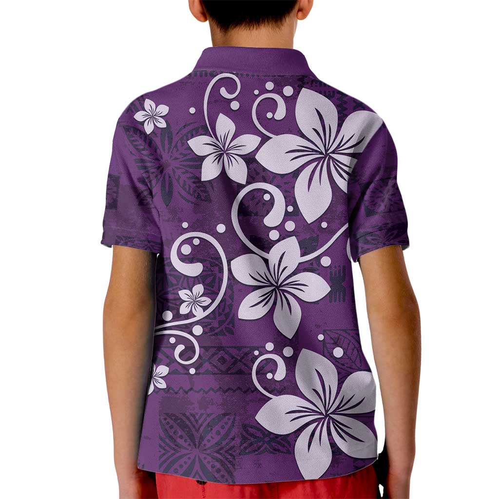 Plumeria Floral Tapa Pattern Amethyst Purple Kid Polo Shirt LT01 - Polynesian Pride