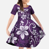 Plumeria Floral Tapa Pattern Amethyst Purple Kid Short Sleeve Dress LT01 KID Purple - Polynesian Pride