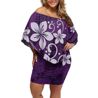 Plumeria Floral Tapa Pattern Amethyst Purple Off Shoulder Short Dress LT01 Women Purple - Polynesian Pride