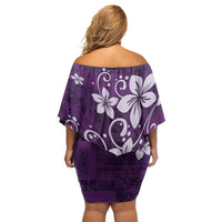 Plumeria Floral Tapa Pattern Amethyst Purple Off Shoulder Short Dress LT01 - Polynesian Pride