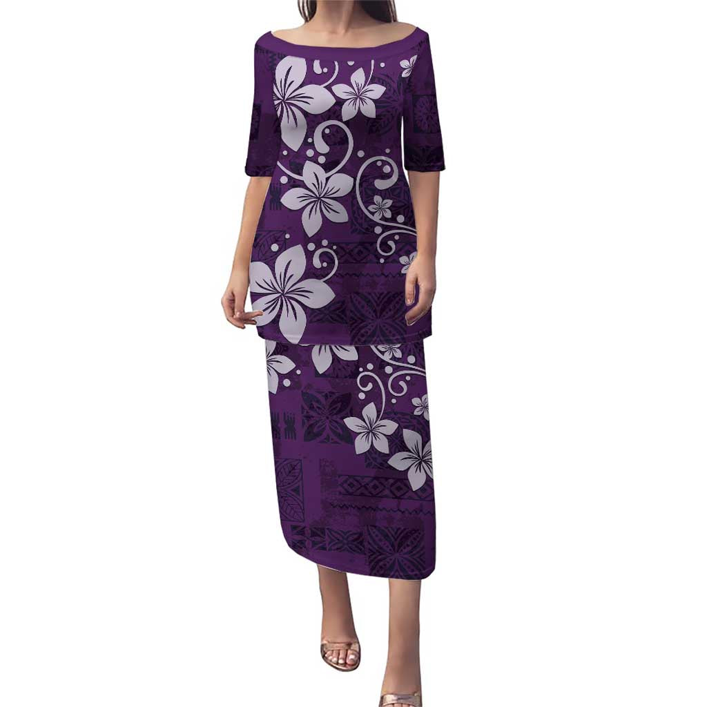 Plumeria Floral Tapa Pattern Amethyst Purple Puletasi