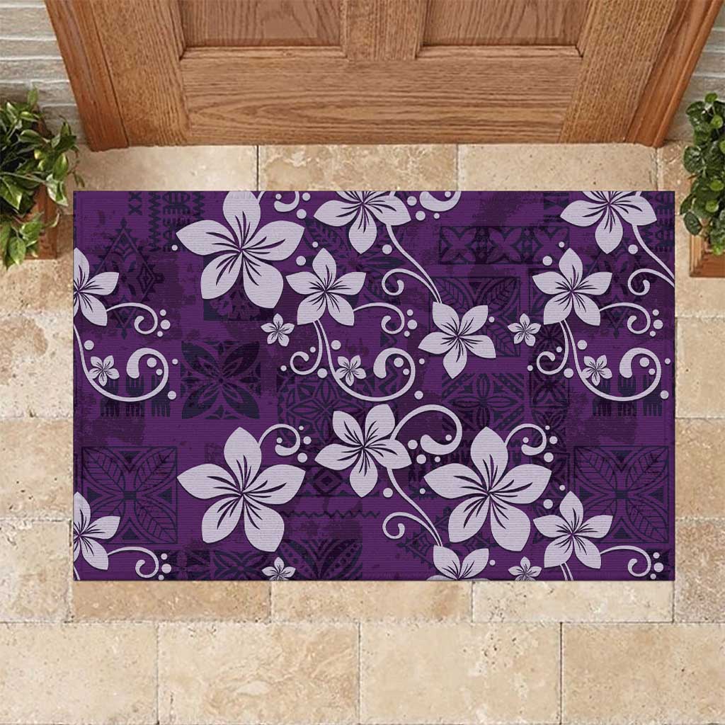 Plumeria Floral Tapa Pattern Amethyst Purple Rubber Doormat