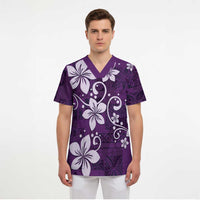 Plumeria Floral Tapa Pattern Amethyst Purple Scrub Top - Polynesian Pride