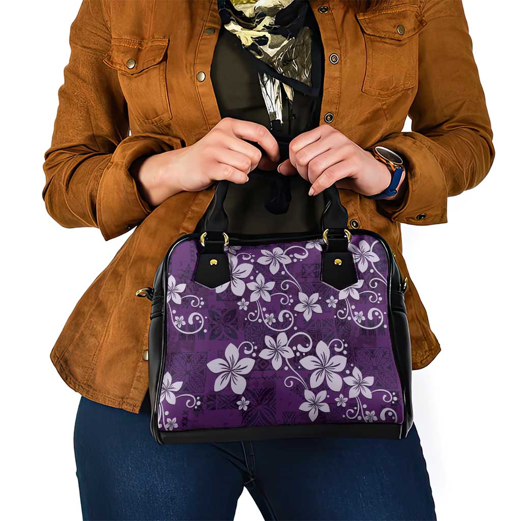 Plumeria Floral Tapa Pattern Amethyst Purple Shoulder Handbag