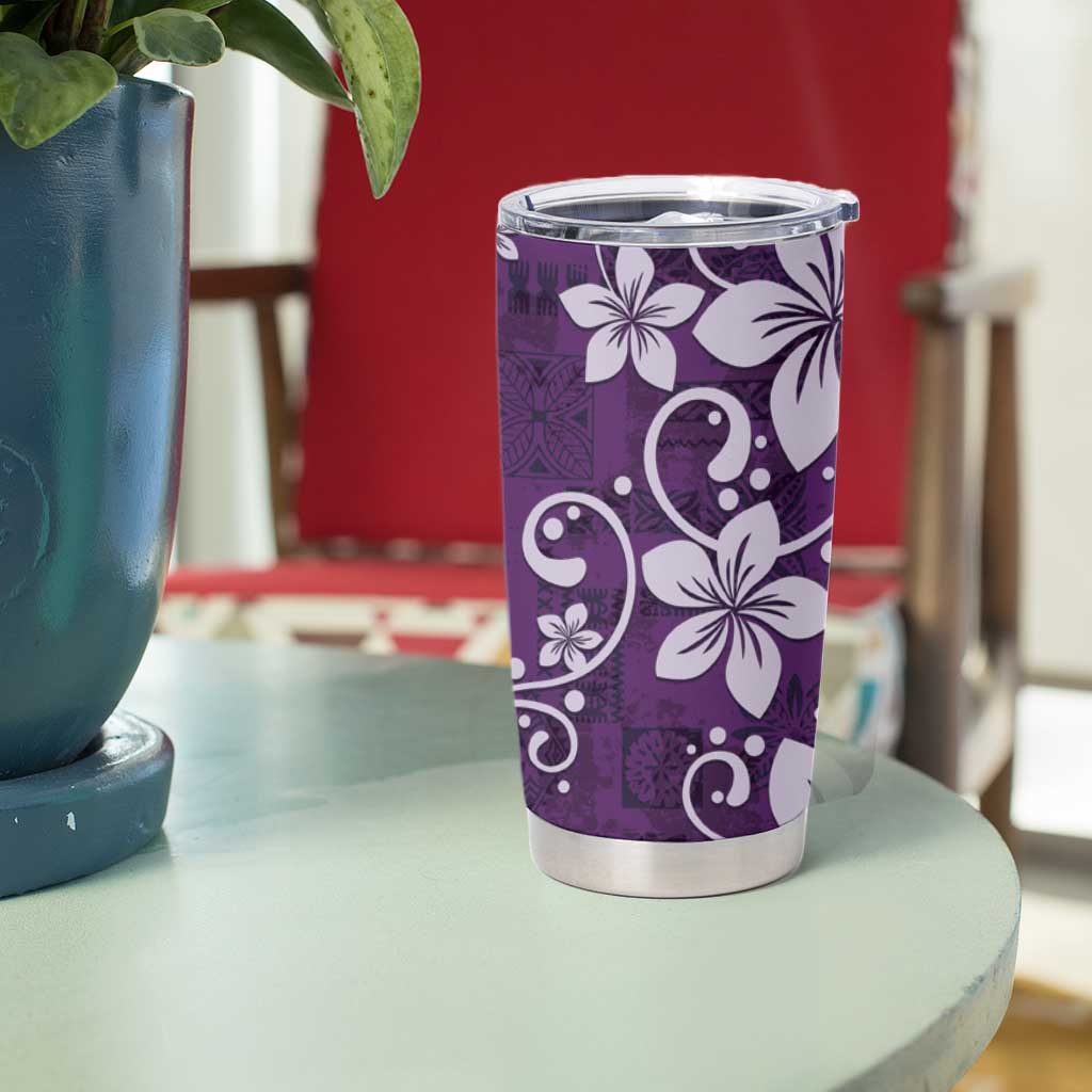 Plumeria Floral Tapa Pattern Amethyst Purple Tumbler Cup