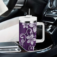 Plumeria Floral Tapa Pattern Amethyst Purple Tumbler With Handle